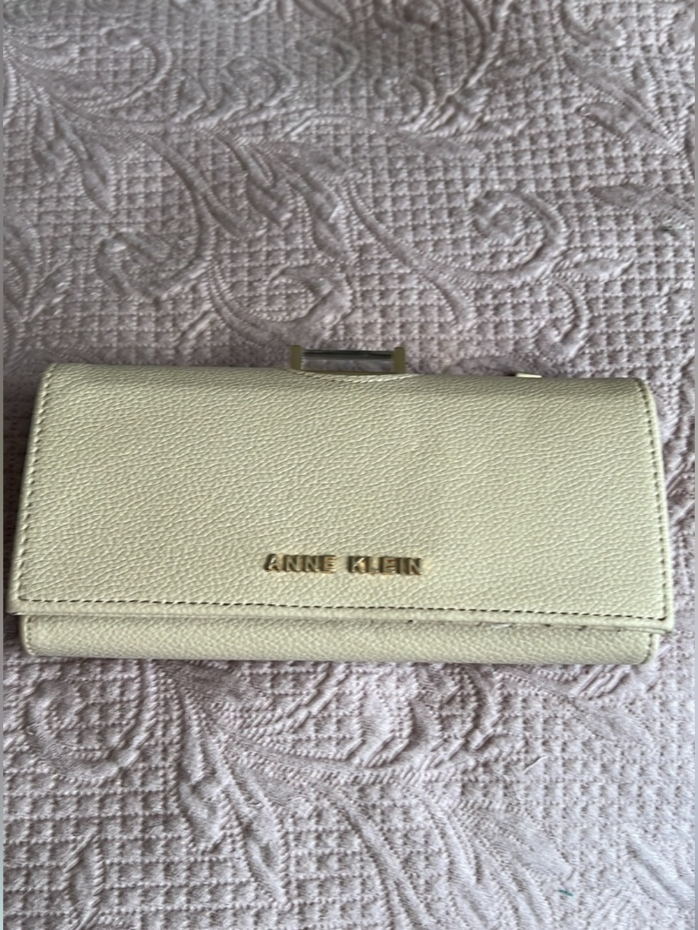 Anne Klein Pale Cream Leather Wallet with Gold Logo